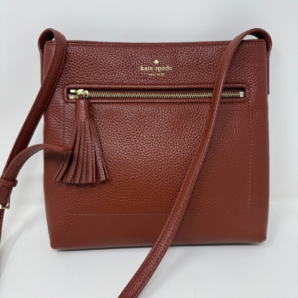 Kate Spade Chester Street Dessi Pebbled Leather Crossbody Handbag Tassel Rust - Picture 1 of 7